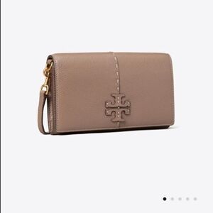 Tory Burch Tan Clutch with Gold Accents